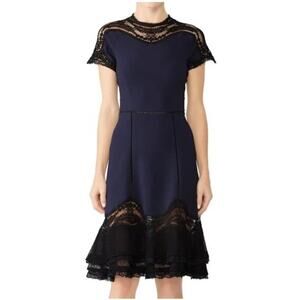 Jonathan Simkhai Navy Black Lace Appliqué Cocktail Dress Size 10
